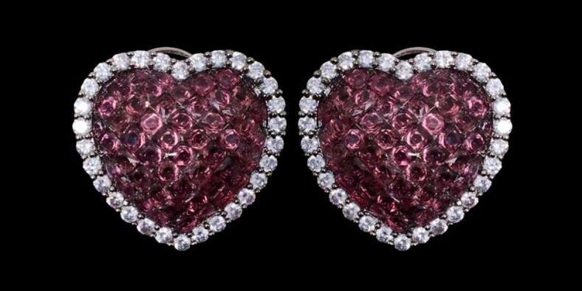 Ruby Diamond Studs Pink Heart Earrings Invisible Setting Victorian Diamond