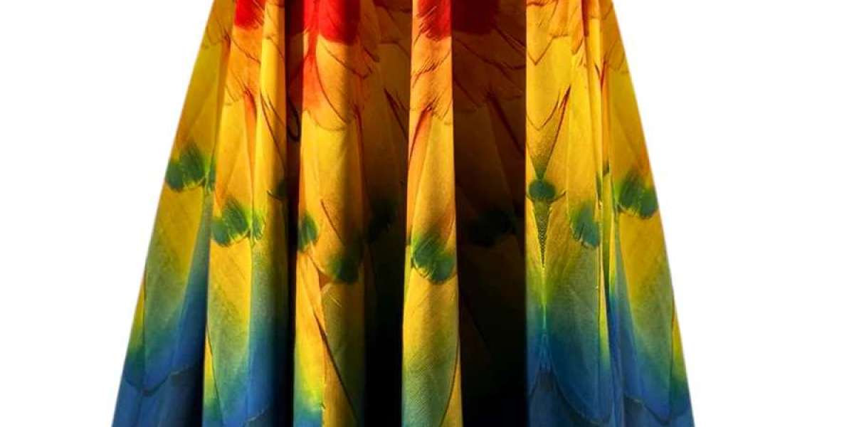 Embrace Avian Elegance with the Parrot Feather Print Skirt